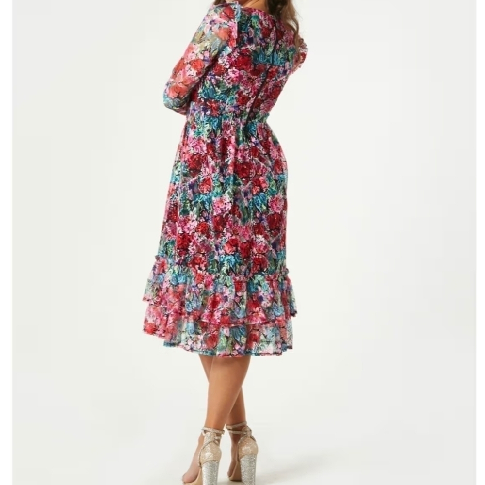 NWT Little Mistress London Alora Colorful Floral lace midi dress size 10